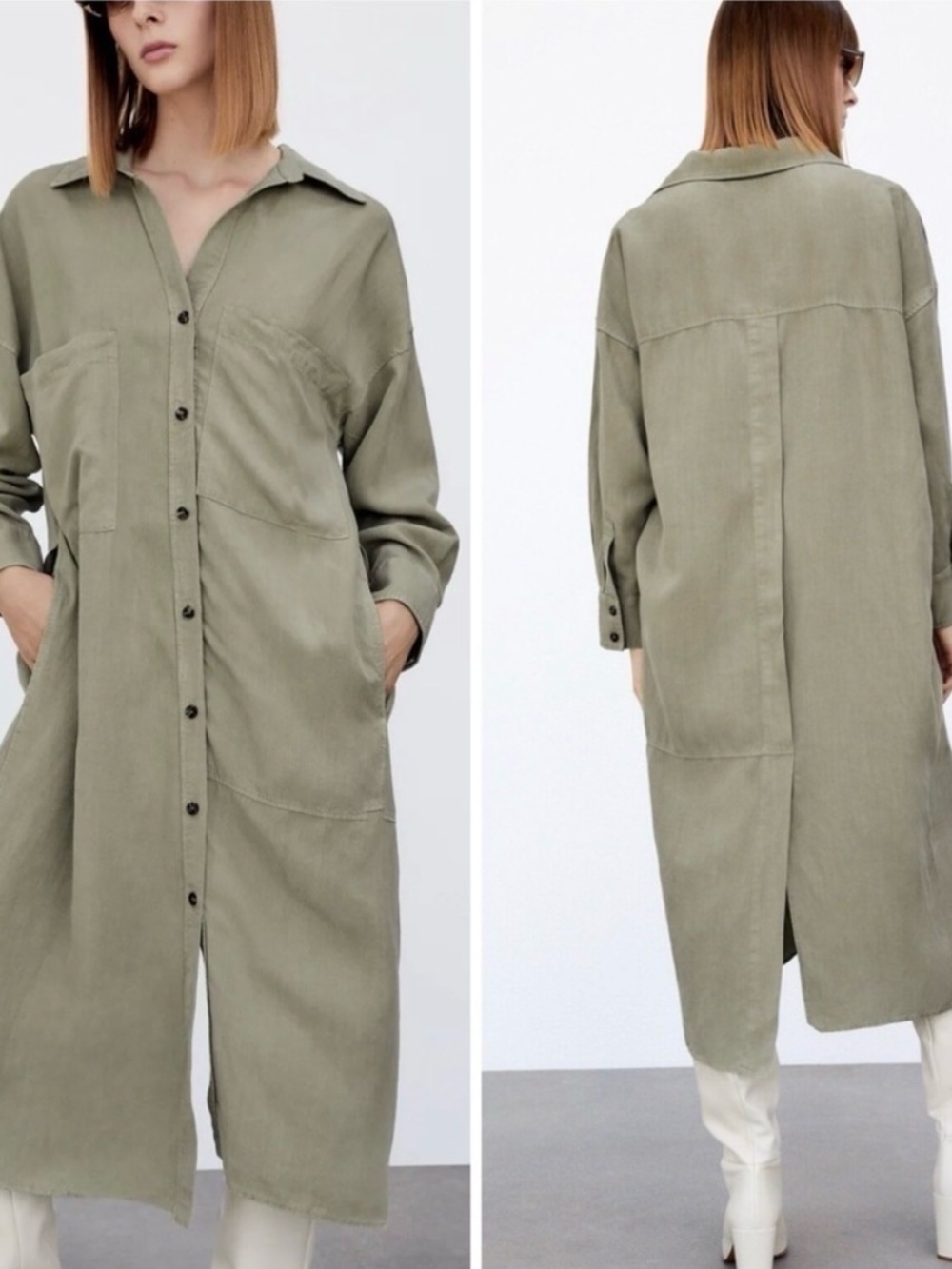 NWT Zara Olive Long Shirt Dress